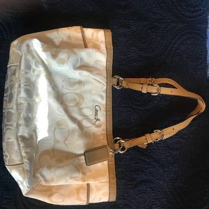 Coach signature ivory beige white tote handbag